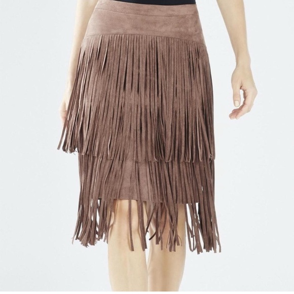 Bcbgmaxazria fringe fax suede skirt 4 - Picture 2 of 6